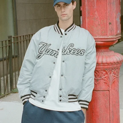 Grey Madhappy Yankees Down Baseball Jacket