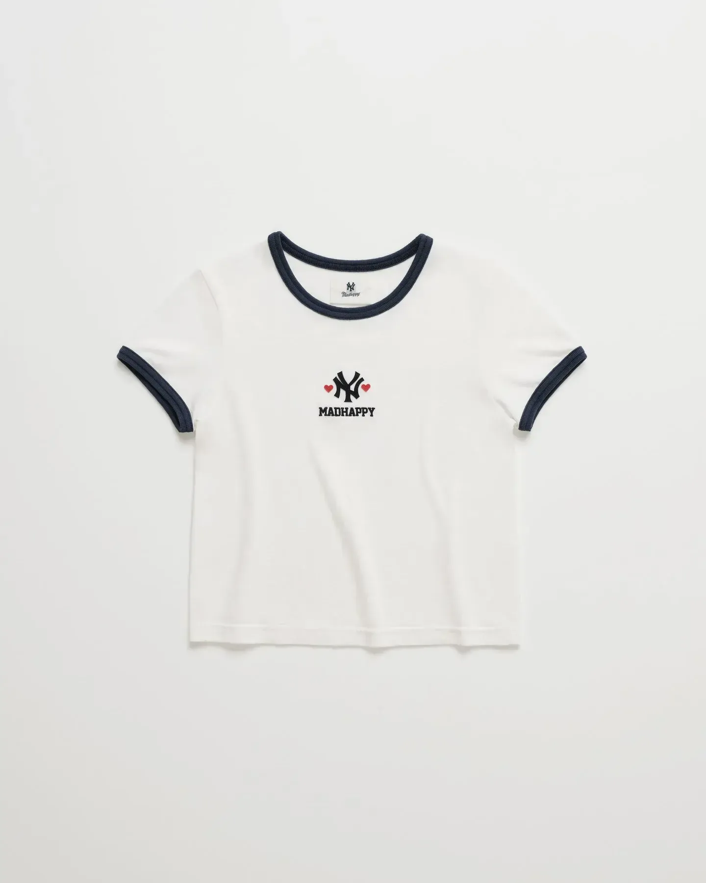 White-Madhappy-Yankees-Heart-Shr White Madhappy Yankees Heart Shrunken Ringer Tee